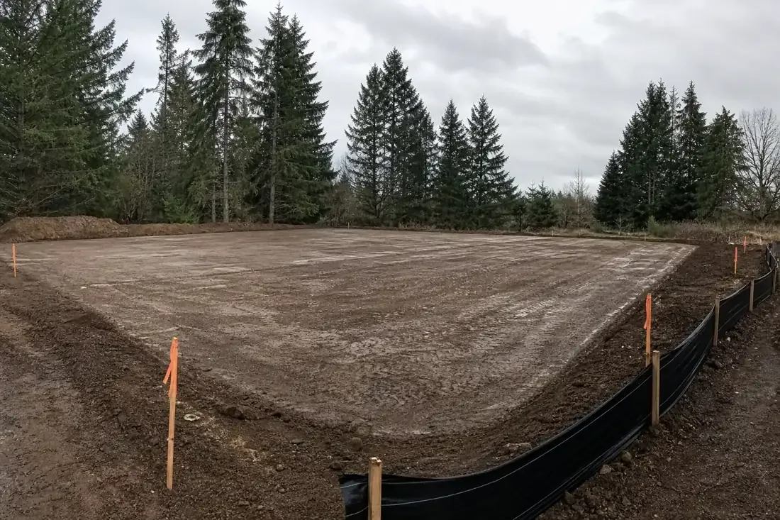 Finished graded and compacted building pad ready for foundation in Beaverton, OR